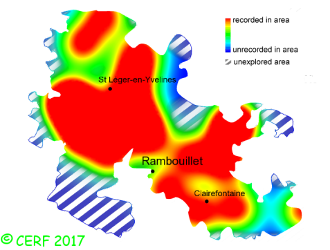 here should be the distribution map of Boletus erythropus in the forest of Rambouillet
