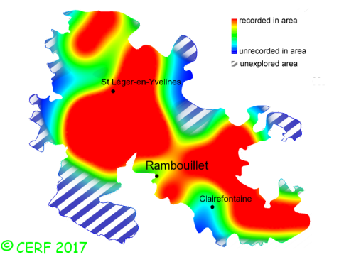 here should be the distribution map of Stereum hirsutum in the forest of Rambouillet
